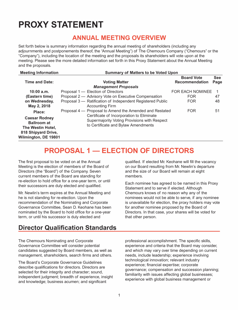 The Chemours Company 2018 Proxy Statement