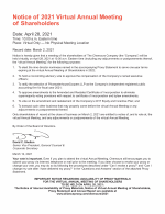 Notice of 2021 Virtual Annual Meeting of Shareholders